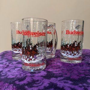 4 VINTAGE 1988 BUDWEISER CLYDESDALES HOLIDAY 12OZ BEER MUGS